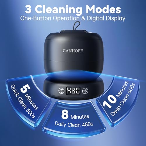 Ultrasonic Retainer Cleaner Machine, 42kHz Dental Cleaning Pod for Dentures, Aligners, Mouth Guards, Jewelry - IPX7 Waterproof Durable Removable Base and Top Cover, 3 Timer Settings (MatteBlack)
