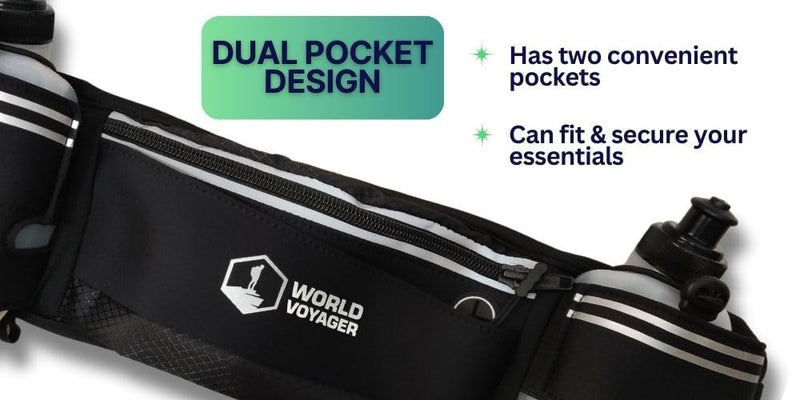 Hydrabelt Ultra Hydration Belt for Runners, 2 Pockets, 10oz BPA Free Water Bottles, No Bounce, Waterproof, Black, One Size, Hydration belt with 2 pockets and 2 water bottles