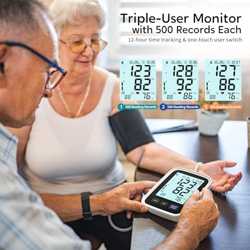 Blood Pressure Machine Upper Arm, 3 Size Cuffs, Small 7"-9", Medium/Large 9"-17" and Extra Large XL Cuff 13"-21", Accurate Automatic Digital BP Cuff Home Use, Large Backlit BP Monitor 3-User 1500 Mem Small, Medium/Large & XL Sizes