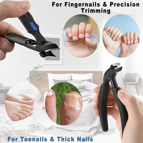 Heavy Duty Nail Clipper Set for Thick Nails Seniors, Toenail and Fingernail Clippers 5-Piece Grooming Kit with Long Handle Toenail Cutter & Slant Edge Trimmer, Unique Gift Ideas for Men and Women