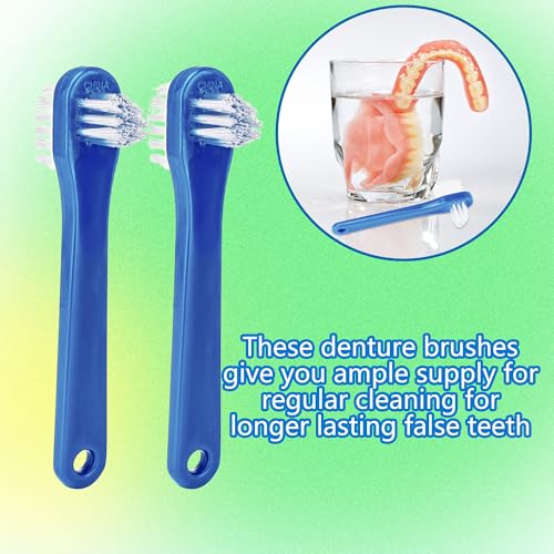 100 Pcs Denture Brush Bulk Small Hard Bristle Dual Head Individually Wrapped Brushes Blue Portable Toothbrushes for Denture Care Cleaning Dental Hospital Braces Unisex
