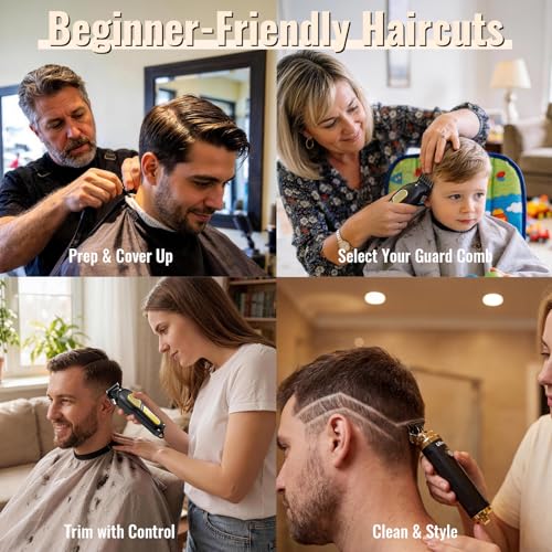 Ufree Cordless Hair Clippers for Men, Barber Clippers and Trimmers Set Black Gold
