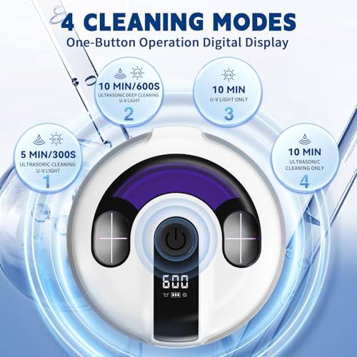 Ultrasonic Retainer Cleaner Machine 48kHz, Cordless Dental Cleaning Pod White