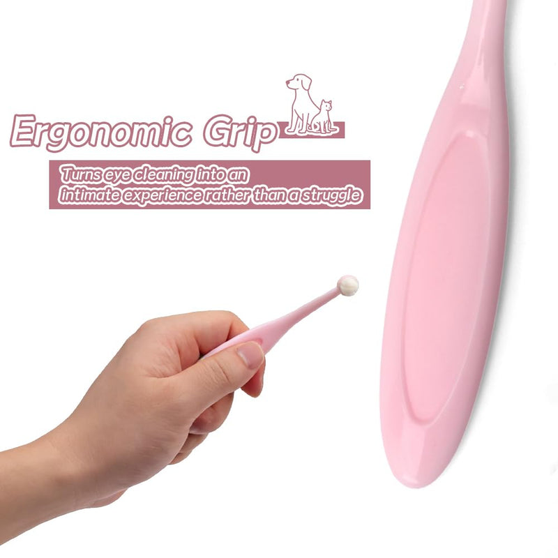 DQITJ 6 Pack Gentle Eye Care Brushes for Pets, Pink Soft Fiber Tear Stain Remover – Safe Tapered Tip for Delicate White Fur