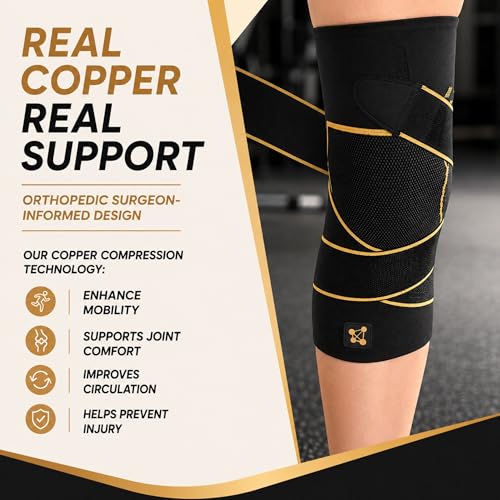 CopperJoint Adjustable Knee Sleeve with Straps Women & Men, Single, Medium w/Strap (Single)