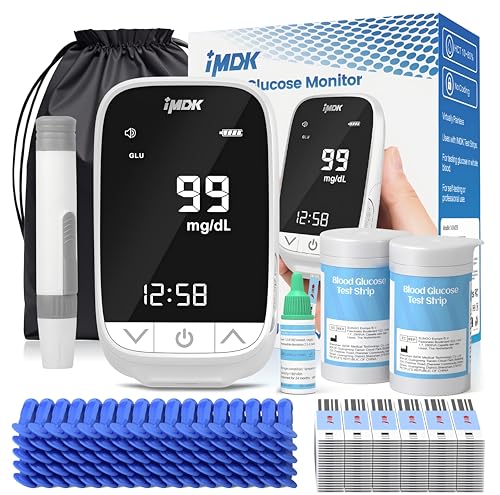 IMDK Blood Sugar Test Kit, Precision Blood Glucose Monitor Kit with 100 Glucometer Strips, 100 Lancets, 1 Lancing Device and 1 Control Solution, High Accuracy ± 9% & No Coding Required