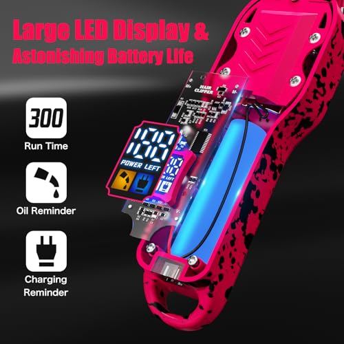 Professional Hair Clippers for Woman, Cordless Barber kit for Hair Cutting & Grooming, Hair Clippers Set for Barber Haircut with LED Display 8 Fade Taper Combs(Pink) Pink