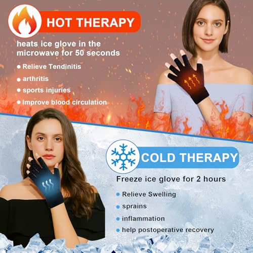 Finger Arthritis Compression Hand Ice Pack Gloves for Pain Relief Adjustable Wrist Ice Pack for Hot & Cold Therapies, Reusable Ice Glove, Gel Cooling Gloves for Tendinitis, Carpal Tunnel