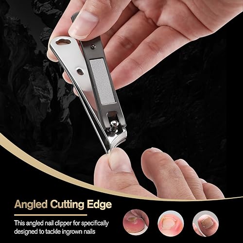 FERYES Ingrown Nail Clipper - Slant Curved Blade Nail Clipper for Thick Toenails and Ingrown Nails, Podiatrist Toenail Clippers for Seniors and Men Black Slanted Curved Blade