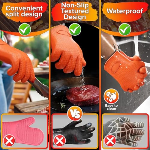 Silicone Grill Gloves for Cooking, Non-Slip and Heat Resistant Material Orange