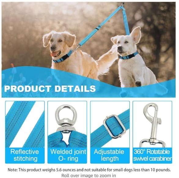 Double Dog Leash, Two Dog Leash Splitter, Adjustable Length and Tangle Free, Heavy Duty Walking Training Dual Dog Leash Extension for Medium and Large Dog, Black Medium+Large - BeesActive Australia