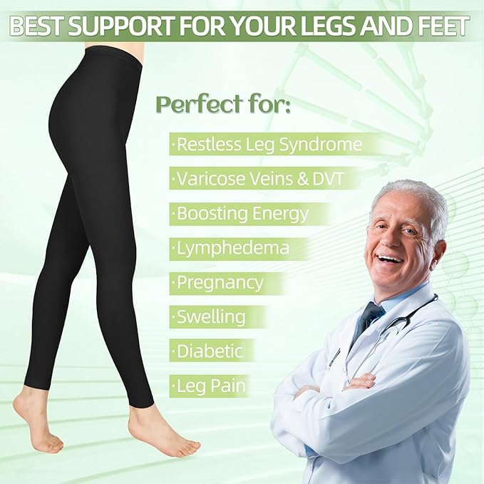 15-20mmHg Compression Pantyhose Stockings for Women & Men, 2 Pairs
