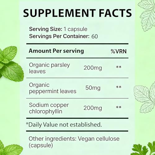 Fresodor para Mal Aliento, Internal Body Deodorizing Supplement with Chlorophyll, Peppermint, Parsley, Eliminate Bad Breath from Inside Out, Gut Health, Natural Fresh Breath Capsules, 60 Counts 1