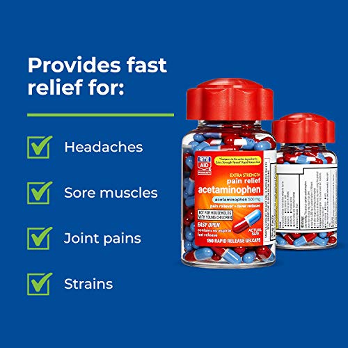 Rite Aid Extra Strength 500mg Acetaminophen Rapid Release Gelcaps - 150 Count | Joint, Muscle, Arthritis, Back Pain Relief