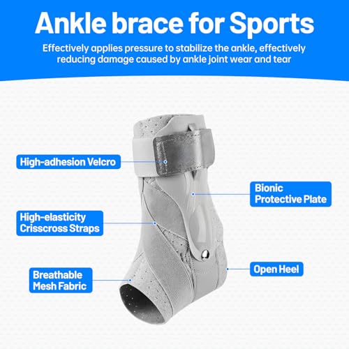 Adjustable Ankle Stabilizer Support Brace for Sprained Ankle, Bilateral Rigid Stirrup Splint, Ligament Injury & Tendonitis Relief, Unisex Ankle Brace for Men and Women (Gray, Large) Gray