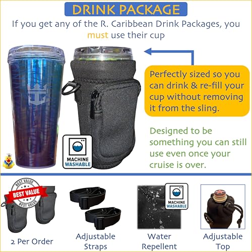 Royal Cruise Drink Package Sling (2-Pack, Vacay - Blue) & Cruise Magnetic Toothbrush Holder
