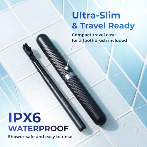 ALIENONE Ultra Slim Sonic Electric Toothbrush - Smart Pressure Sensor for Sensitive Teeth & Gums, 32,000 Vibrations, IPX6 Waterproof Aluminum Body, 45-Day Battery, Wireless USB Charging & Travel Case