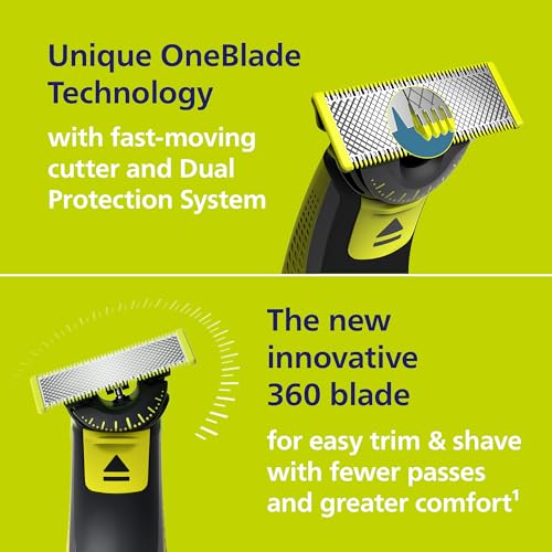 Philips Norelco OneBlade 360 Hybrid Face Trimmer and Shaver, 5 Length Comb Black & Lime Green OneBlade 360 Face