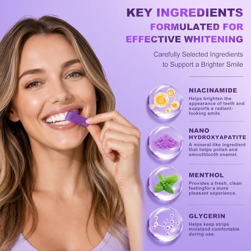 42 Strips Teeth Whitening Strips, Hydroxyapatite-Infuse White Strips, Non-Sensitive Tooth Whitener with Soothing Natural Ingredients, Enamel-Safe 42 Count (Pack of 1)