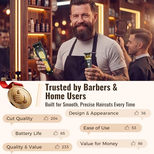 Ufree Cordless Hair Clippers for Men, Barber Clippers and Trimmers Set Black Gold