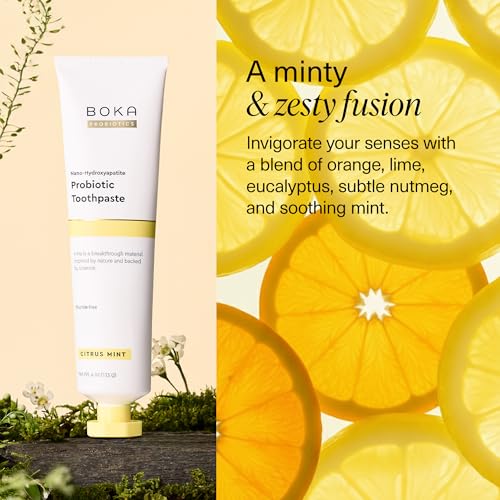 Boka Fluoride Free Toothpaste, Nano Hydroxyapatite Toothpaste, Appropriate for Sensitive Teeth - for Adult, Kids Oral Care - Probiotics - Peppermint Blossom& Citrus Mint, 4 Fl Oz 2Pk Value Pack (8 Ounce) C. Probiotic - Citrus Mint, Peppermint