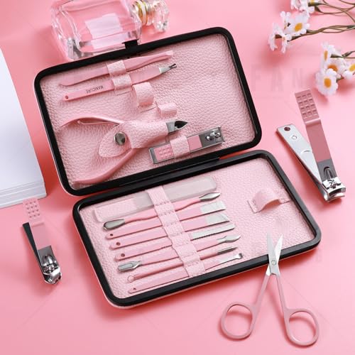 Manicure Set Pedicure Kit Nail Clippers Set Fingernail Clipper Set Ingrown Toenail Nail Kit Scissor Nail Trimmer Kit 15 Pieces Travel Nail Kit Care Grooming Tools with Fine Case Fine GIF (Pink_15in1) Pink_15 in 1