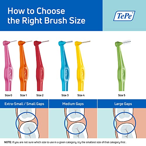 TePe Interdental Brush Angle, Angled Dental Brush for Teeth Cleaning, Pack of 25, 0.8 mm, Large Gaps, Green, Size 5