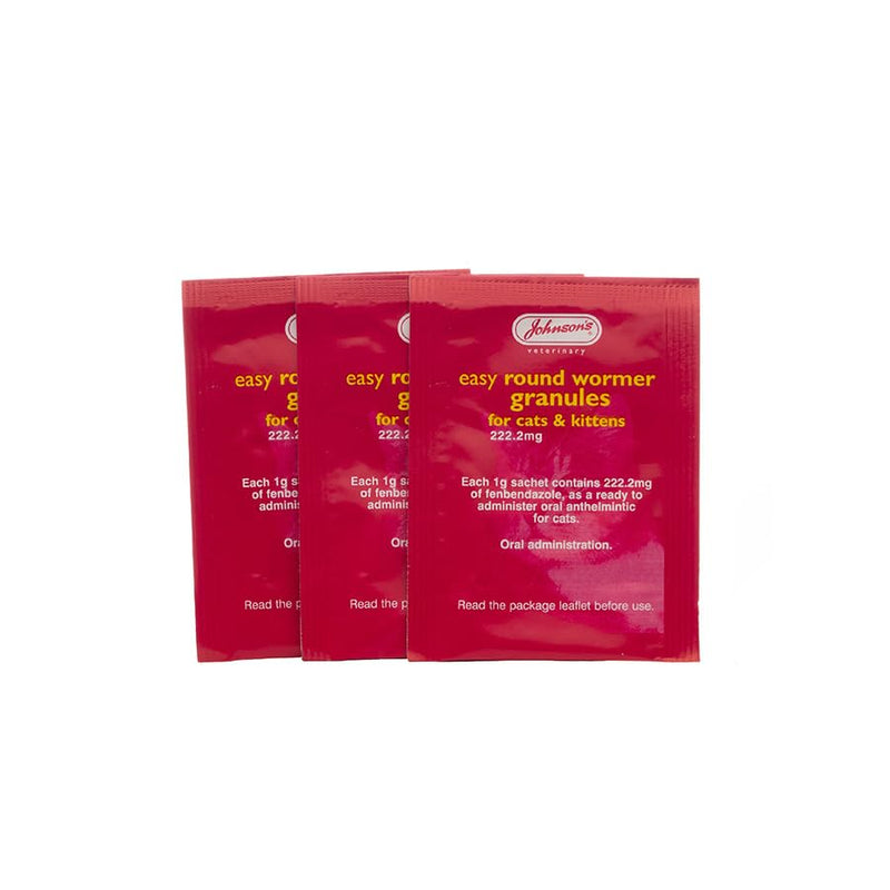 Easy Round Wormer Granules for Cats & Kittens - Cat Worming Treatment for Roundworms by Johnson's Veterinary | Suitable for Cats Over 12 Weeks | 2 Boxes - 6 Sachets