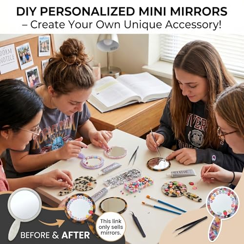RattanView 6 Pcs Tortoise Shell Small Handheld Hand Mirror Compact Travel Makeup Mirror Personal Portable Vanity Glass for Travel Makeup Camping Daily Gifts