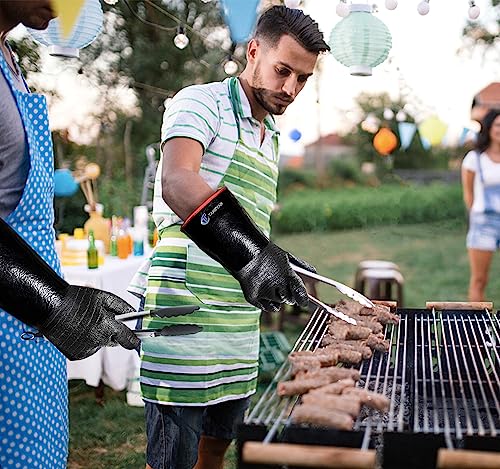 932°F Extreme Heat Resistant Gloves for Tansyan Grill BBQ, Waterproof Long Sleeve Pit Grill Gloves for Fryer, Baking, Oven,Smoker,Fireproof, Oil Resistant Neoprene Coating（14-Inch ）