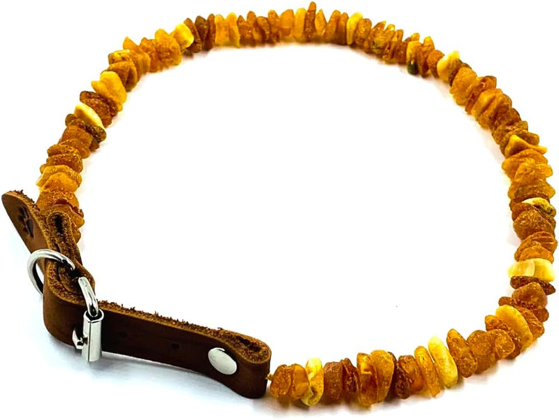 Amber necklace for dogs and cats with leather clasp made of raw Baltic amber / Elegance tick collar / flea collar / amber against ticks / tick and flea protection collar / tick protection dog / vermin collar 30-35 - BeesActive Australia