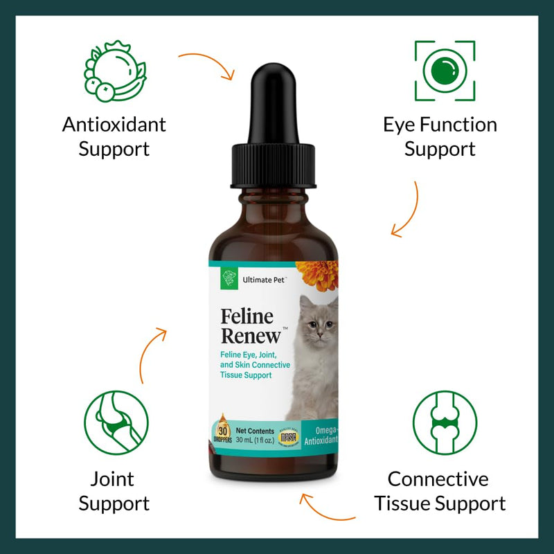 Ultimate Pet Nutrition Feline Renew, Advanced Omega-3 Immune, Joint, and Skin Connective Tissue Support Supplement for Cats, 30 Servings - PawsPlanet Australia
