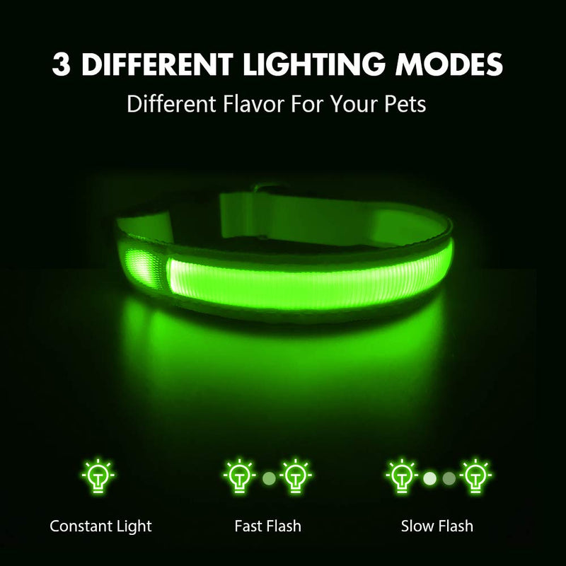 MASBRILL Luminous Dog Collar, Luminous Rechargeable USB-C Dog Collar, LED Collar for Dogs, Adjustable Waterproof, Luminous Dog Collar, 3 Light Modes for Small, Medium, Large Dogs (Green M) Green - BeesActive Australia