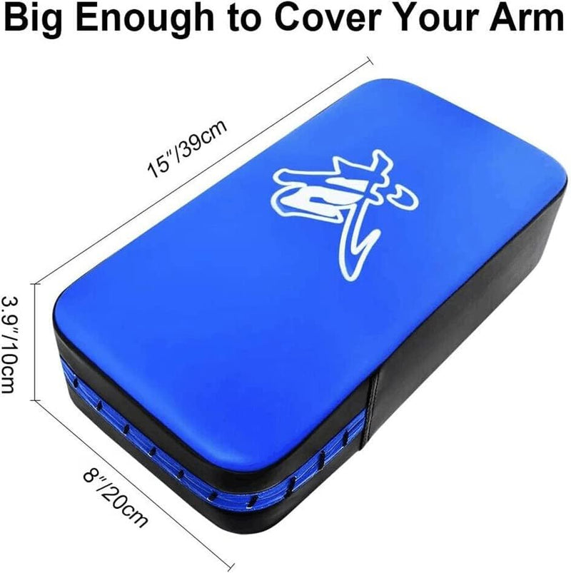 TLBTEK Taekwondo Kick Shield - Muay Thai MMA Karate Kickboxing Training Pads - Curved Leather Strike Shield Blue 2 punching mitts+1 kick pad