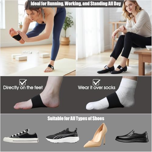 4 Pairs Ach Support Sleeves with Soft Gel Pads, Foot Compression Bands for Flat Feet, Fallen & High Arches, Arch Support Wrap for Walking, Running, Standing & Daily Wear (Black) Black