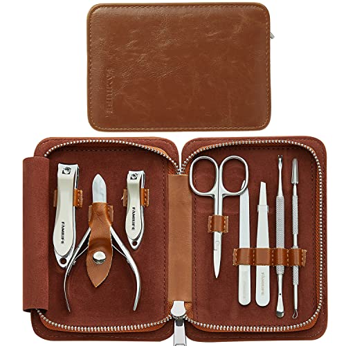 FAMILIFE Professional Manicure Kit 8PCS & Ingrown Toenail Tool 2PCS, Stainless Steel, Silver
