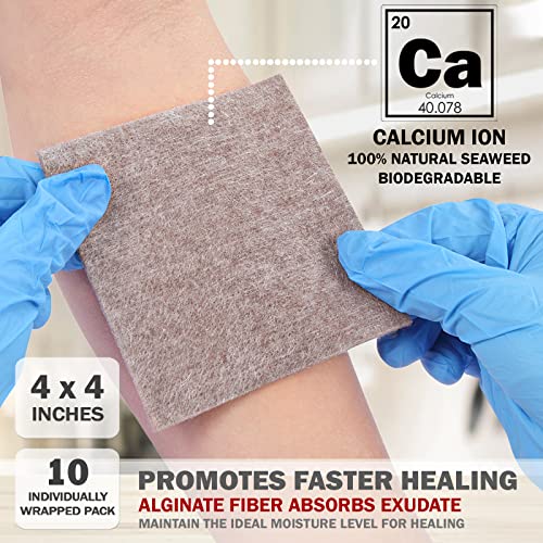 EVERLIT AG Silver Calcium Alginate Wound Dressing | Absorbent Non-Stick Sterile Dressing Pad | Gentle Gauze with Natural Gelling Fiber for Wound Care 4" x 4" | Pack of 5