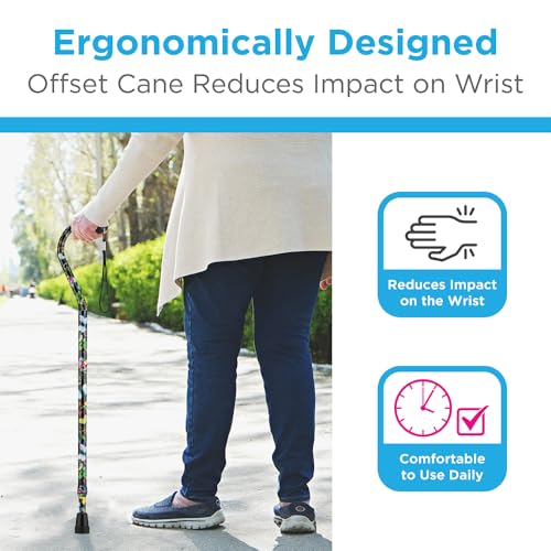 NOVA Offset Walking Cane for Seniors, Men & Women – Lightweight Adjustable Walking Cane with Soft Foam Grip, Wrist Strap, Anti-Rattle Lock & Non-Slip Tip – Stylish Mobility Aid Butterfly
