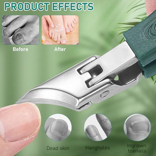 Eagle Beak Beveled Nail Clippers,3-Piece Sets of Eagle Beak Beveled Nails Clippers, Long Handle Wide Jaw Opening Anti-Splash Slanted Nail Clipper for Thick Nails, Seniors&Ingrown Care (Green)