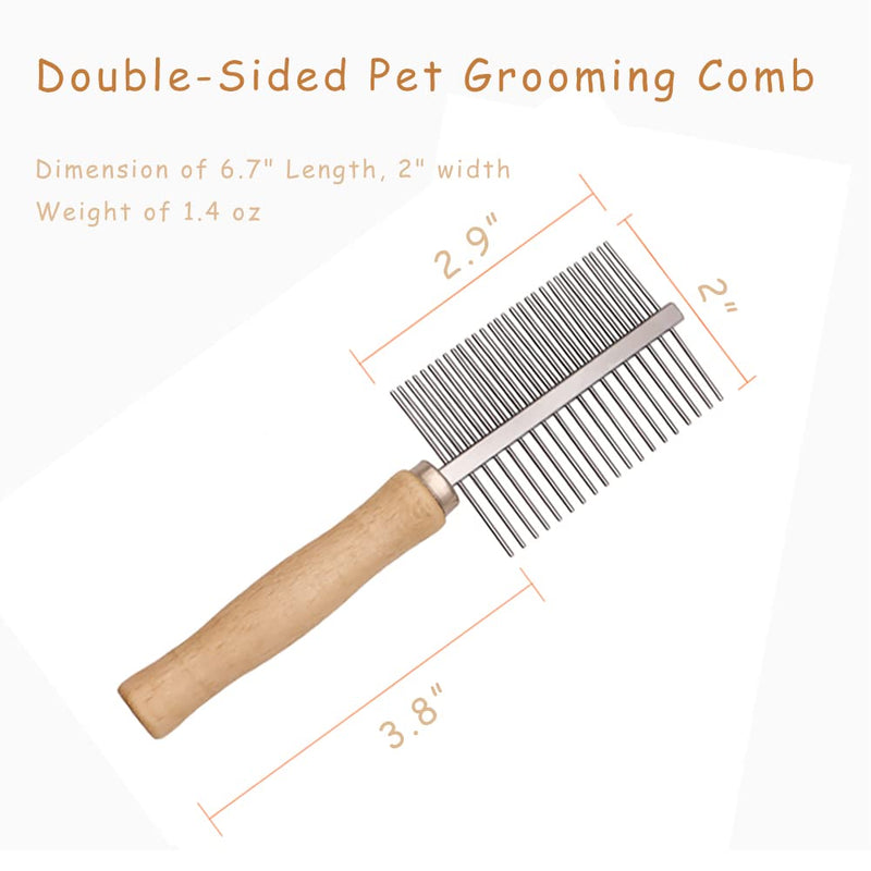 Dog Cat Pet Comb Double-Sided Grooming Brush Metal Comb for Loosening up Removing Mats Debris Tangles and Knots Wooden Handle Stainless Steel Tooth Perfect for Honghair Pets Double-Sided Teech - BeesActive Australia