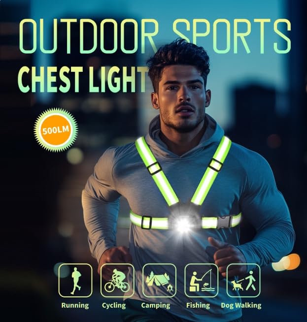 Running Lights for Runners, 500 Lumens Running Light with 45° Adjustable Tilt, 360° Reflective Vest & IPX4 Waterproof Rechargeable Light Up Gear for Night Walking/Cycling/Jogging/Hiking - BeesActive Australia