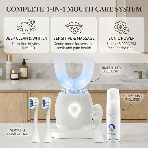 U-Shaped Electric Toothbrush – Comfort-Focused Design with Secure Grip for Daily Oral Hygiene at Home (White)