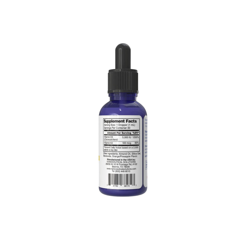 Nanoceutical Solutions Nano Vitamin D3+K2 Nanosized Liquid Particles | Rapid Absorption | 5000 IU Potent Formulation - 1Fl Oz | Non-GMO, Gluten Free | Supports Bone, Joint, Heart & Immune Health