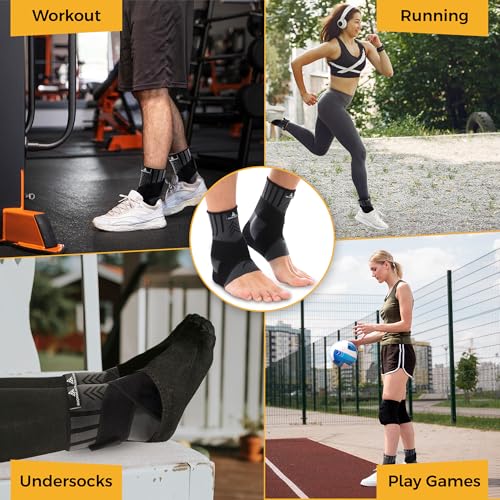 Foot Brace & Ankle Brace for Women & Men, Wrap, Ankle Compression Sleeve - Sprained Ankle Pain, Plantar Fasciitis Relief Arthritis Achilles Tendonitis - Gel Stabilizer, Adjustable Strap (Medium) Medium