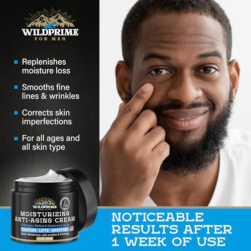 Men's Face Moisturizer Cream - Anti Aging & Wrinkle - Men's Shave Lotion - Made in USA - Collagen, Hyaluronic Acid, Vitamins E & A, Avocado Oil - Age Facial Skin Care, Day & Night Moisturizing, 4 oz 4 Ounce (Pack of 1)