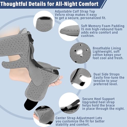 Plantar Fasciitis Night Splint, Upgraded 3 Adjustable Straps Design Achilles Tendonitis Brace for Plantar Fasciitis Relief, Achilles Tendonitis, Foot Drop, Night Splint for Women & Men (2) 2