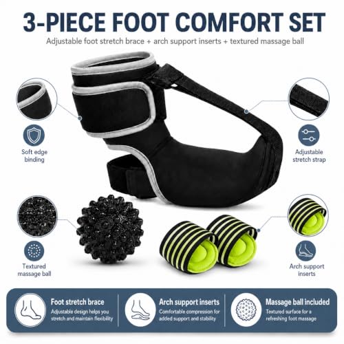 Plantar Fasciitis Night Splint Sock, Soft Adjustable Foot Sock with Arch Supports Massage Ball for Sleeping, Relief Heel Pain Achilles Tendonitis Foot Drop for Women Men