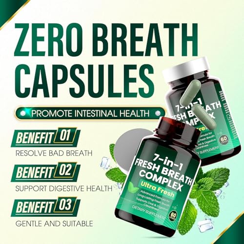 Breath Freshener Capsules, Oral Probiotics for Bad Breath, 7 in 1 Powerful Solution with Chlorophyllin, Mint Extract, Magnesium Citrate, Eliminate From The Inside Out(1)
