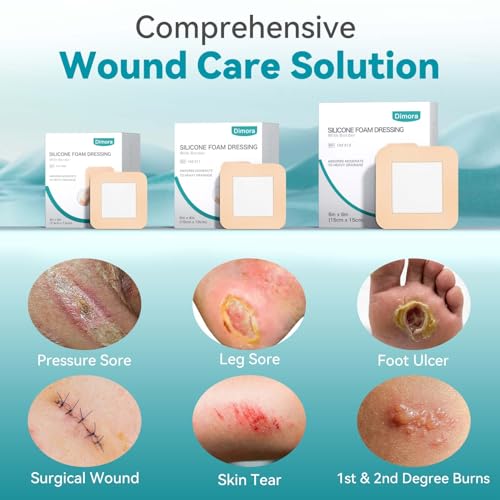 Dimora Silicone Foam Dressing 4"x4" for Wound Care Bed Sore Patches 20 Pack 4" x 4" (20 PCS) 4" x 4" (20 Pack)