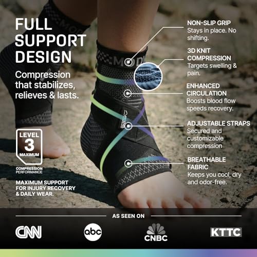 Modvel Foot & Ankle Brace Socks with Adjustable Support Strap – Compression Sleeve for Sprained Ankle, Plantar Fasciitis Relief Tendonitis & Arthritis, Stabilizing Foot & Ankle Support for Women & Men A Black - With Strap Medium